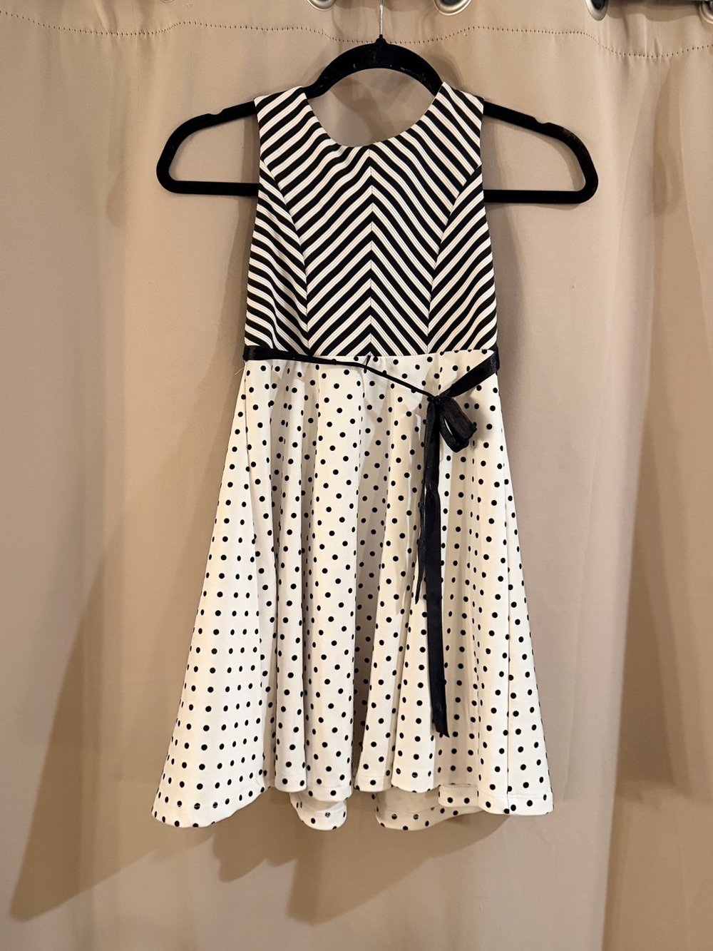 Rare Editions Girls Black & White Polka Dot Fit-and-Flare Dress